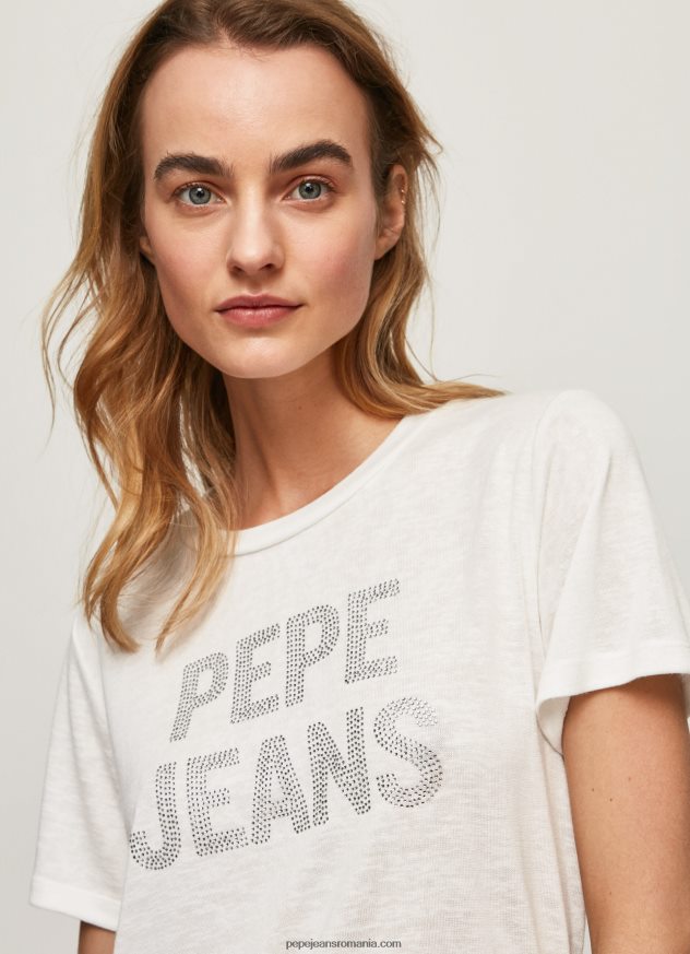 tricou cu logo cu imprimeu strass femei Pepe Jeans alb 6Z0R46451 - imagine 3