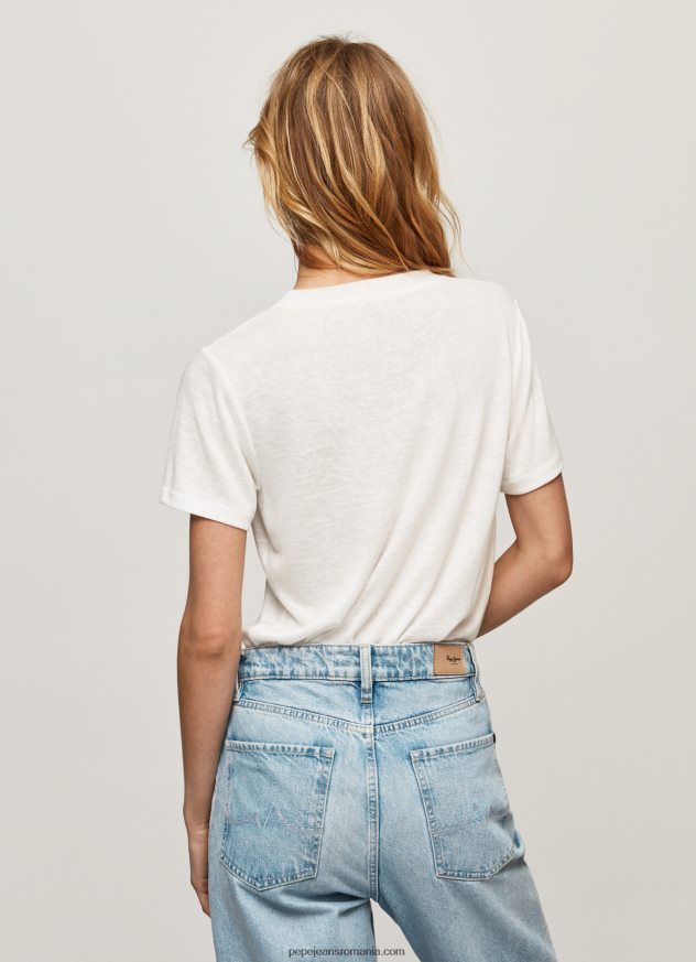 tricou cu logo cu imprimeu strass femei Pepe Jeans alb 6Z0R46451 - imagine 4