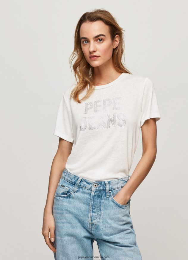 tricou cu logo cu imprimeu strass femei Pepe Jeans alb 6Z0R46451 - imagine 1