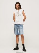 tricou cu logo cu mâneci pentru armhole femei Pepe Jeans alb 6Z0R46418 - imagine 2