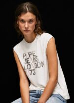 tricou cu logo cu mâneci pentru armhole femei Pepe Jeans alb 6Z0R46418