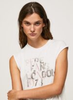 tricou cu logo cu mâneci pentru armhole femei Pepe Jeans alb 6Z0R46418 - imagine 4