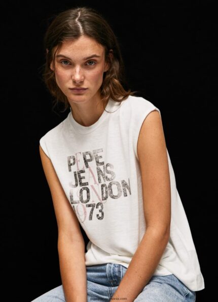 tricou cu logo cu mâneci pentru armhole femei Pepe Jeans alb 6Z0R46418