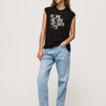 tricou cu logo cu mâneci pentru armhole femei Pepe Jeans negru 6Z0R46419
