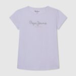 tricou cu logo cu sclipici fată Pepe Jeans alb 6Z0R461458