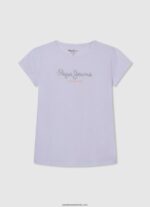 tricou cu logo cu sclipici fată Pepe Jeans alb 6Z0R461458