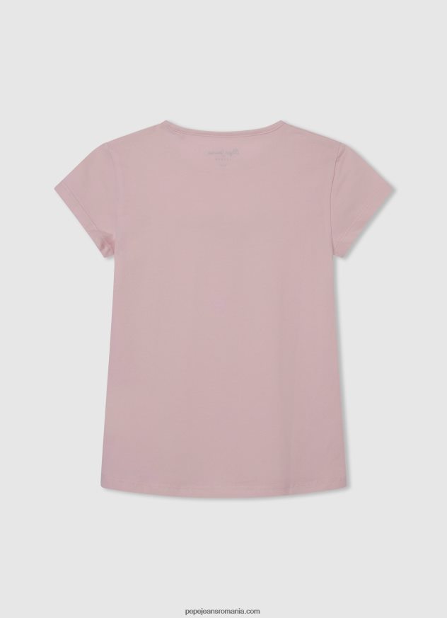 tricou cu logo cu sclipici fată Pepe Jeans roz moale 6Z0R461464 - imagine 2