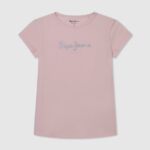 tricou cu logo cu sclipici fată Pepe Jeans roz moale 6Z0R461464