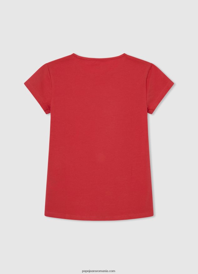 tricou cu logo cu sclipici fată Pepe Jeans studio roșu 6Z0R461469 - imagine 2