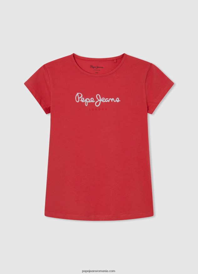 tricou cu logo cu sclipici fată Pepe Jeans studio roșu 6Z0R461469 - imagine 1