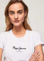 tricou cu logo de bază femei Pepe Jeans alb 6Z0R46416 - imagine 3