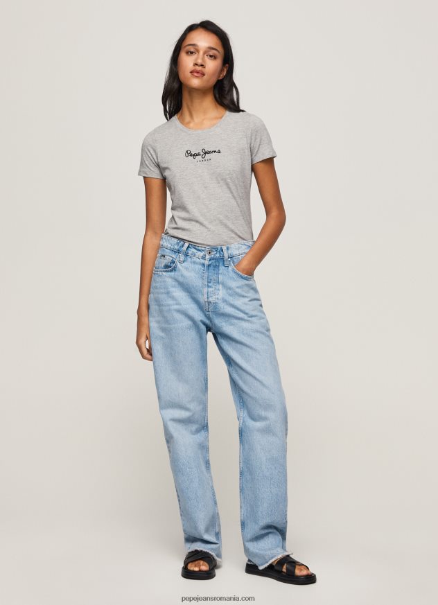 tricou cu logo de bază femei Pepe Jeans marnă cenușie 6Z0R46401 - imagine 3