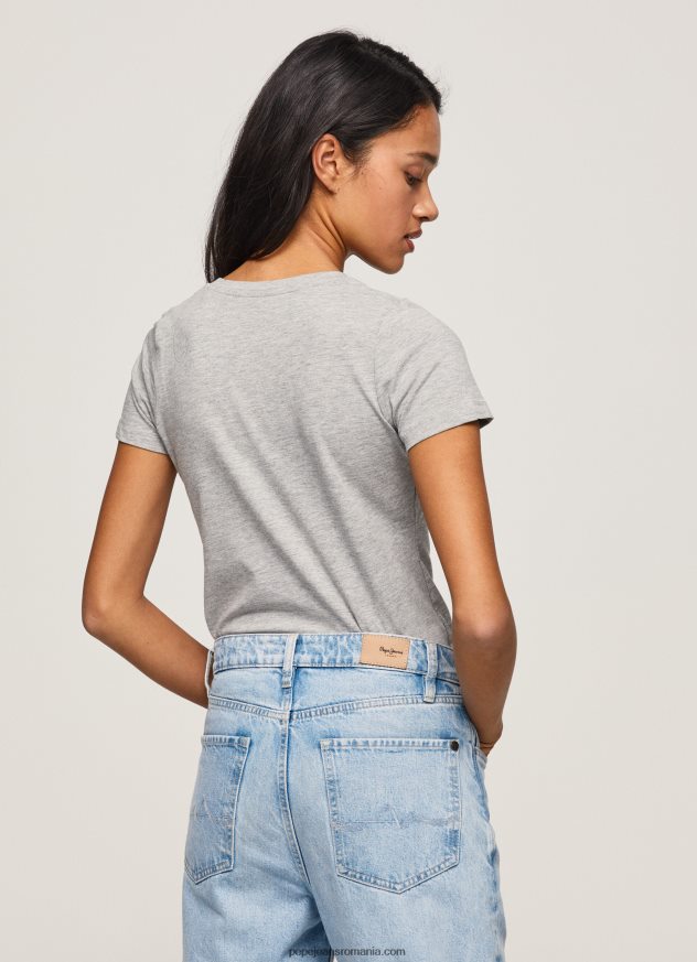 tricou cu logo de bază femei Pepe Jeans marnă cenușie 6Z0R46401 - imagine 4