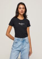 tricou cu logo de bază femei Pepe Jeans negru 6Z0R46400 - imagine 2