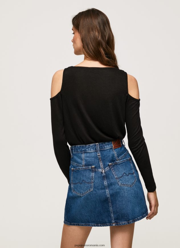 tricou cu maneca lunga cu bretele femei Pepe Jeans negru 6Z0R46399 - imagine 4