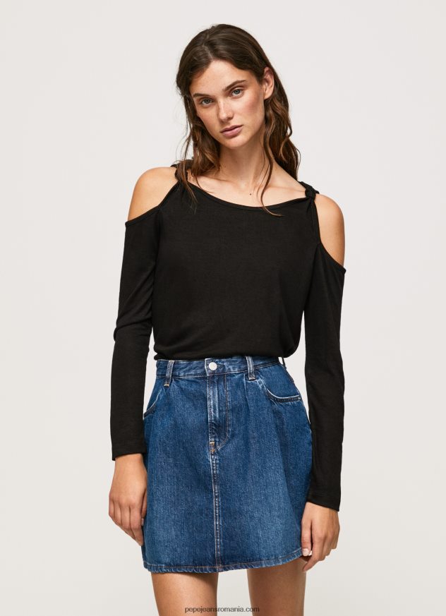 tricou cu maneca lunga cu bretele femei Pepe Jeans negru 6Z0R46399 - imagine 1
