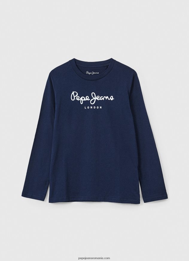 tricou cu mânecă lungă cu logo în față băiat Pepe Jeans marina 6Z0R461630 - imagine 1