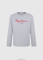 tricou cu mânecă lungă cu logo în față băiat Pepe Jeans marnă cenușie 6Z0R461631 - imagine 3