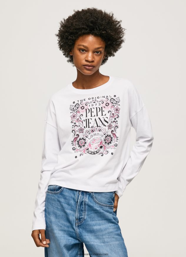 tricou cu maneca lunga cu maxi logo femei Pepe Jeans alb 6Z0R46389 - imagine 1
