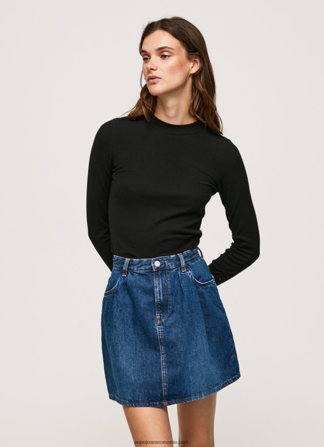tricou cu mânecă lungă cu nervuri femei Pepe Jeans negru 6Z0R46407 - imagine 1
