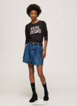 tricou cu mânecă lungă cu petice cu logo femei Pepe Jeans negru 6Z0R46426 - imagine 2