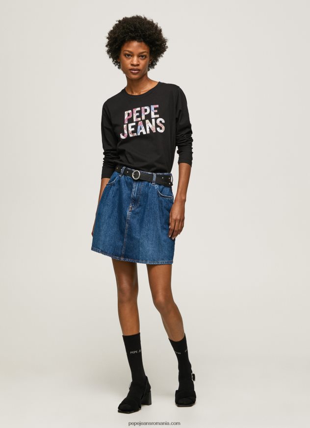 tricou cu mânecă lungă cu petice cu logo femei Pepe Jeans negru 6Z0R46426 - imagine 2