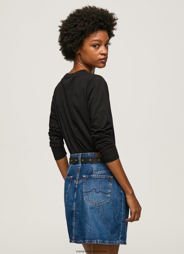 tricou cu mânecă lungă cu petice cu logo femei Pepe Jeans negru 6Z0R46426 - imagine 4