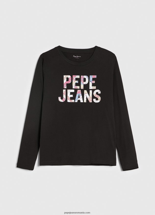 tricou cu mânecă lungă cu petice cu logo femei Pepe Jeans negru 6Z0R46426 - imagine 5