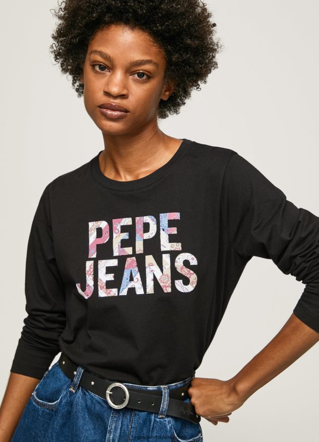 tricou cu mânecă lungă cu petice cu logo femei Pepe Jeans negru 6Z0R46426 - imagine 1
