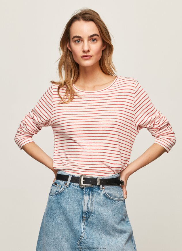 tricou cu mânecă lungă în dungi femei Pepe Jeans studio roșu 6Z0R46395 - imagine 1
