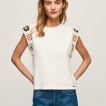 tricou cu mâneci croșetate femei Pepe Jeans mousse 6Z0R46464