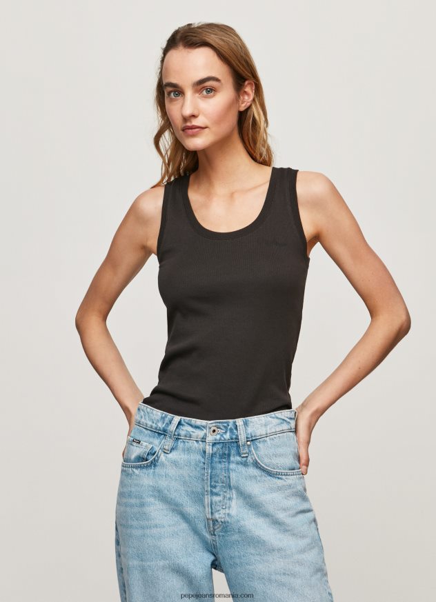 tricou cu mâneci cu mâneci striate femei Pepe Jeans negru 6Z0R46440 - imagine 3