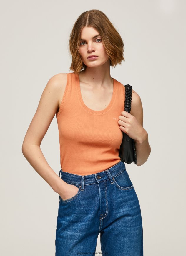 tricou cu mâneci cu mâneci striate femei Pepe Jeans piersică 6Z0R46398 - imagine 2