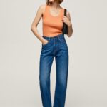 tricou cu mâneci cu mâneci striate femei Pepe Jeans piersică 6Z0R46398