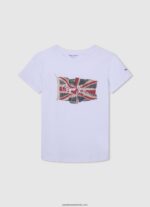 tricou cu steag și logo băiat Pepe Jeans alb 6Z0R461609 - imagine 3