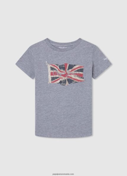 tricou cu steag și logo băiat Pepe Jeans marnă cenușie 6Z0R461635