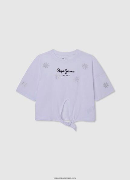 tricou cu strasuri florale fată Pepe Jeans alb 6Z0R461475