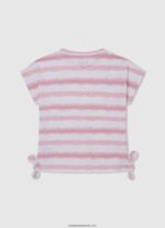 tricou din bumbac cu dungi decolorate fată Pepe Jeans roz moale 6Z0R461462 - imagine 2