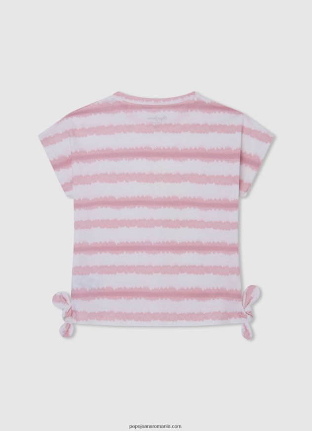 tricou din bumbac cu dungi decolorate fată Pepe Jeans roz moale 6Z0R461462 - imagine 2