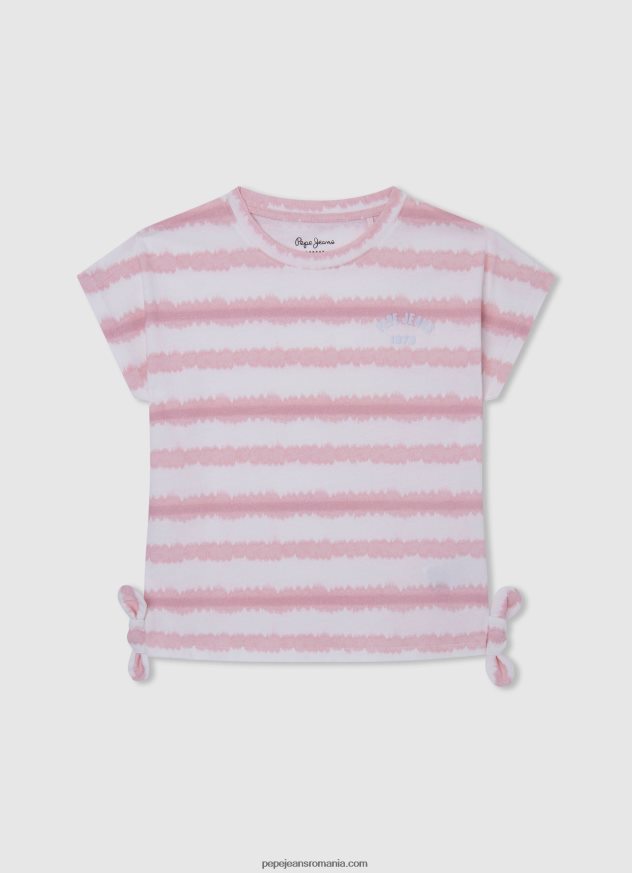 tricou din bumbac cu dungi decolorate fată Pepe Jeans roz moale 6Z0R461462 - imagine 1