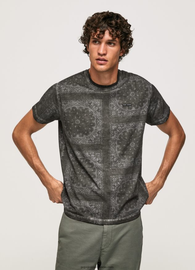 tricou din bumbac cu imprimeu bandana bărbați Pepe Jeans negru spalat 6Z0R46937 - imagine 1