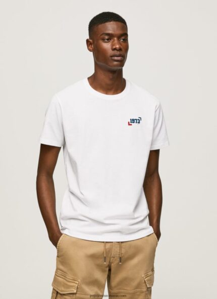 Tricou din bumbac cu logo 1973 bărbați Pepe Jeans alb 6Z0R46950
