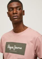 tricou din bumbac cu logo brodat bărbați Pepe Jeans înălbitor roz 6Z0R46926 - imagine 3