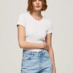 tricou din bumbac cu logo femei Pepe Jeans alb 6Z0R46404