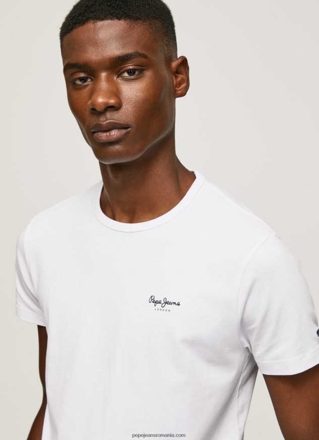 tricou din bumbac cu logo imprimat bărbați Pepe Jeans alb 6Z0R461011 - imagine 3