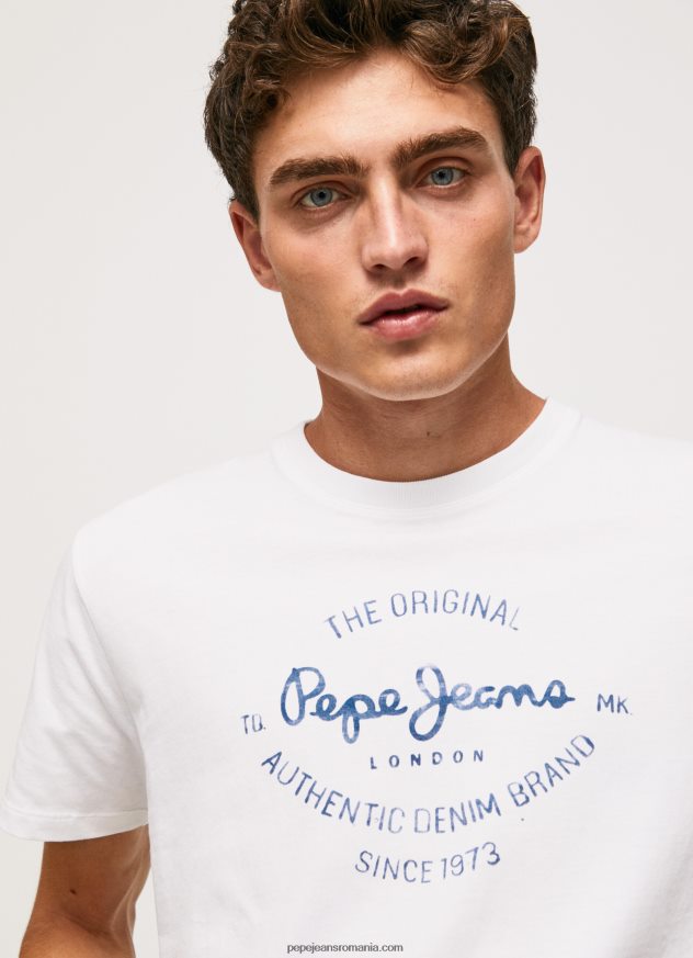 tricou din bumbac cu logo imprimat bărbați Pepe Jeans alb 6Z0R46921 - imagine 4