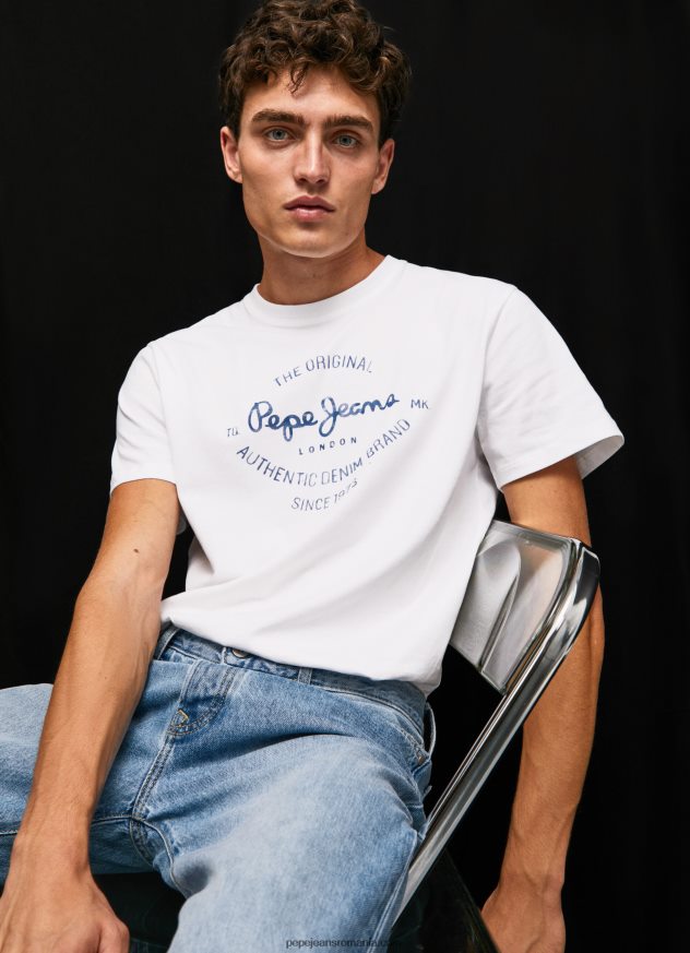 tricou din bumbac cu logo imprimat bărbați Pepe Jeans alb 6Z0R46921 - imagine 1