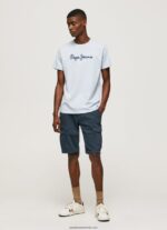 tricou din bumbac cu logo imprimat bărbați Pepe Jeans albastru înălbitor 6Z0R46933 - imagine 2