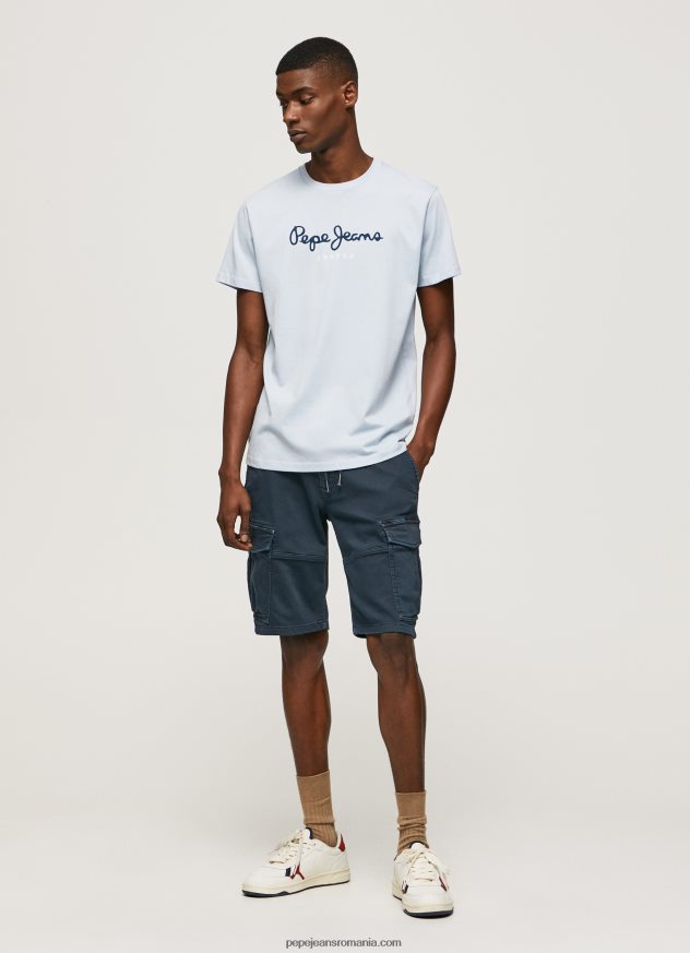 tricou din bumbac cu logo imprimat bărbați Pepe Jeans albastru înălbitor 6Z0R46933 - imagine 2