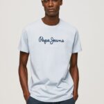 tricou din bumbac cu logo imprimat bărbați Pepe Jeans albastru înălbitor 6Z0R46933